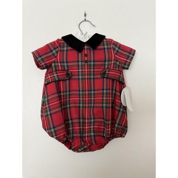 EDGEHILL COLLECTION BABY BOY BUBBLE SHORTALL 100% COTTON PLAID SIZE‎ 3M - Picture 1 of 7